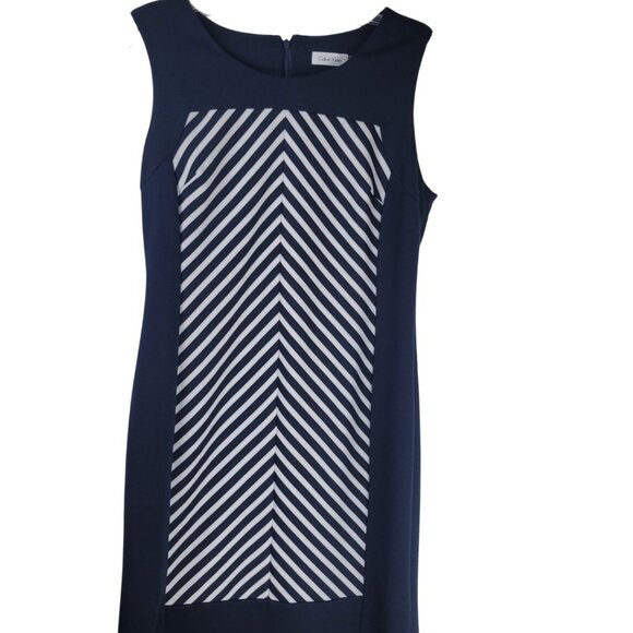 Calvin Klein Navy Chevron Stripes Sheath Dress - Picture 3 of 7